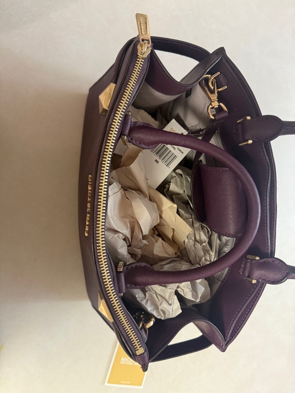 Michael Kors Plum Saffiano Leather Satchel with Gold Accents - Picture 8 of 15